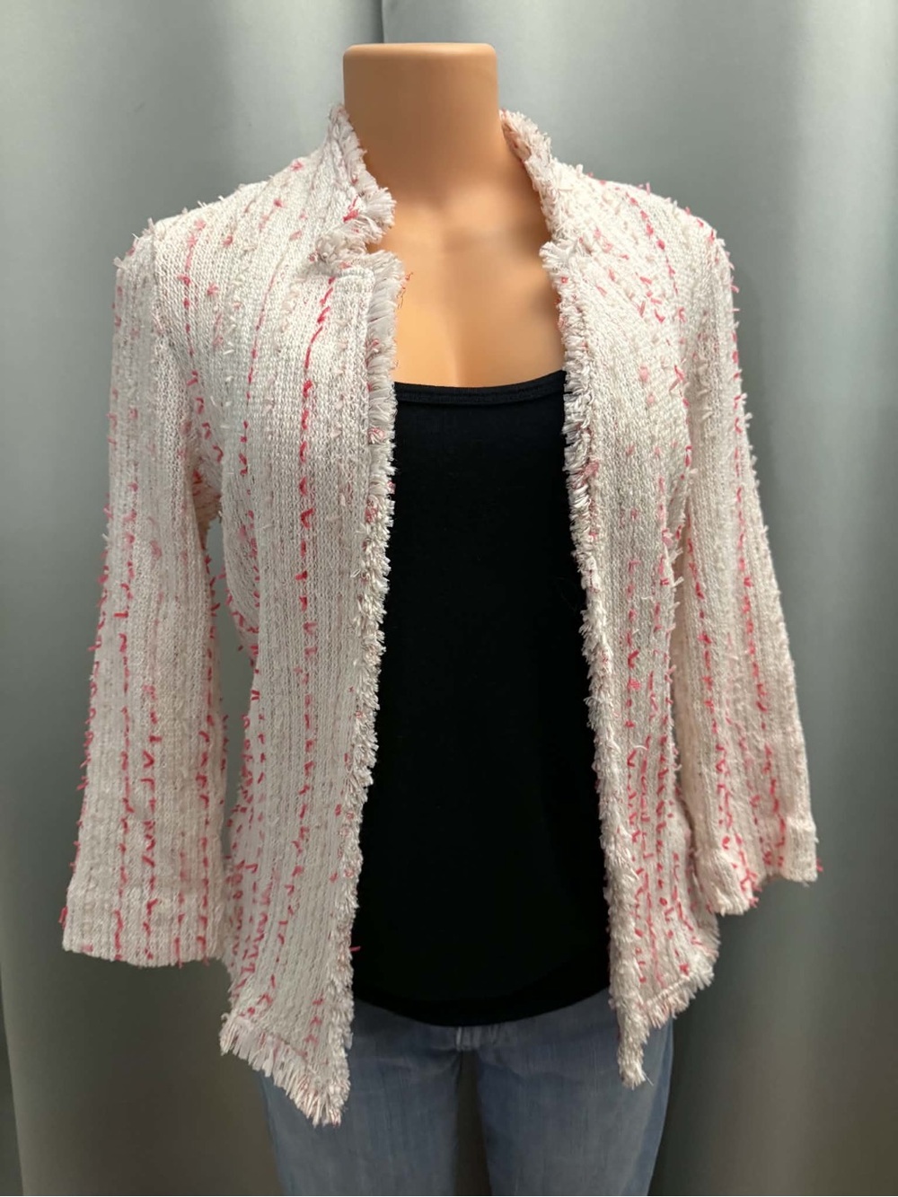 NIC+ZOE Textured Fringe Open Front Cardigan Size S